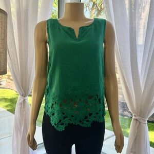 Adolfo Dominguez Green 100% Linen Sleeveless Top Size S Small Shirt Blouse